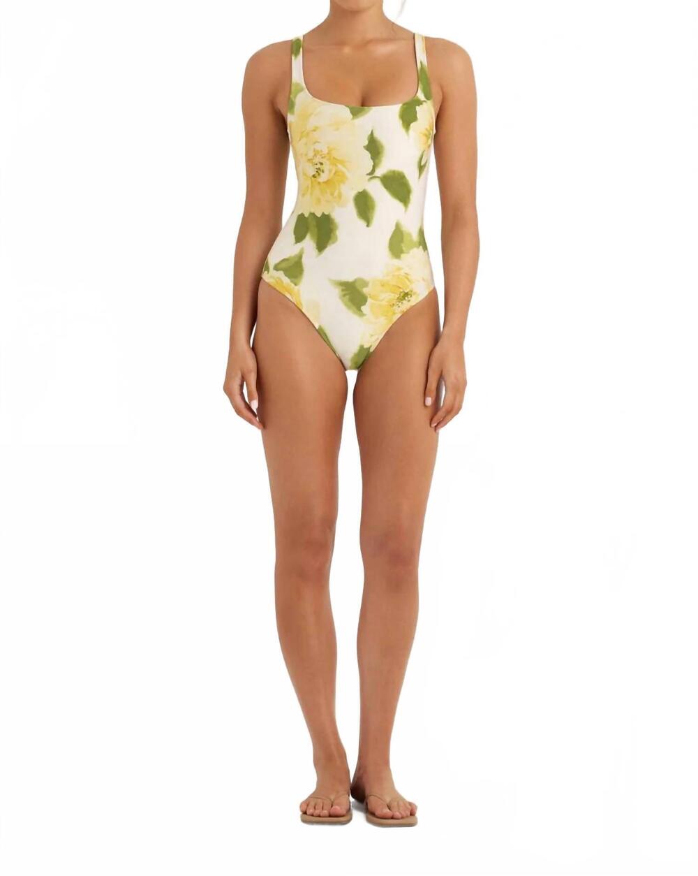 NEW PEONY square neck one piece swimsuit in claire de lune